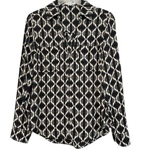 Express Portofino Dog Print Slim Fit Shirt XS | Black White Button Blouse